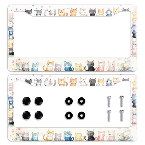 Watercolor Cat Car Front License Plate Frame Cute Cartoon Cat Pet Animal Personalise Stainless Steel Metal Car Plates Funny License Plate Frames Decorative for Men Women 12.2"x6.2" - color: Watercolor Cat