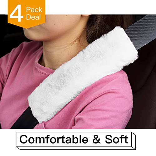4Pack Seatbelt Covers for Kids,Seat Belt Cushion Cover,Infant Baby Car Seat Neck Shoulder Strap Pads,Soft Newborn Carseat Stroller Straps Covers Accessories(White) - color: White