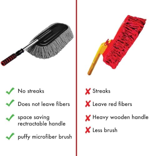 Microfiber Car Duster Exterior Interior Cleaner Cleaning Kit size 15.7 inch with Long Retractable Handle to Trap Dust and Pollen for Car Bike RV Boats or Home use - Grey - size: 1 pc