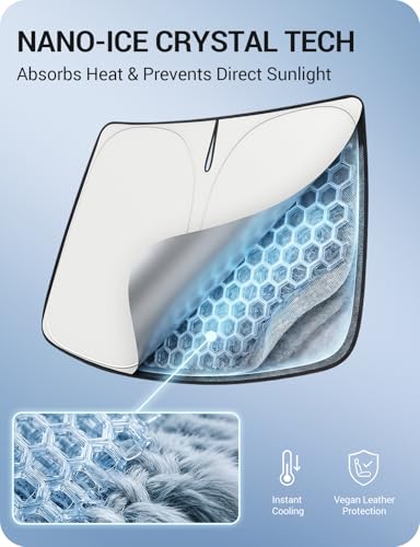 BASENOR Windshield Sunshade for 2017-2026 Tesla Model Y Juniper & Model 3 Highland, [Nano Ice Crystal] Foldable Sun Shade, UV Block Heat Insulation Interior Accessories Off-White - size: Model Y/3 Ice Crystal Off-White