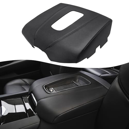 KBH Car Center Console Armrest Cover Replacement for Cadillac Escalade 2015 2016 2017 2018 2019 2020, Vinyl Leather Upholstery, Anti-Scratch, Black (Leather Part Only) - color: Black Vinyl, size: Cadillac Escalade 2015-2020