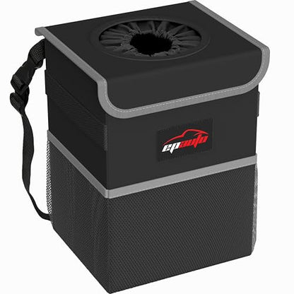 EPAuto Waterproof Car Trash Can with Lid and Storage Pockets, 2.5 Gallon, Black - color: Black