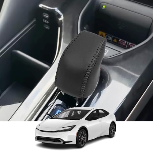 Custom Interior Accessories for Toyota Prius Crown 2023 2024 2025 2026 Crown Signia Leather Automatic Gear Shift Knob Cover,Transimission Boots Shift Lever Leather Sheath(Black Stitches) - color: Black Stitches