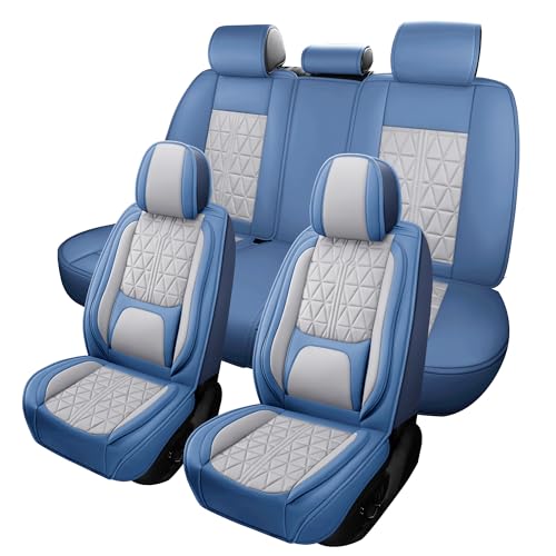 otoez Car Seat Covers Full Set, 5 Pcs Nappa Leather Seat Covers for Cars, Breatheable Automotive Seat Protector Full Coverage Universal Fit for Most Car Sedan SUV Truck Pick-up (Blue & Gray) - color: Blue & Gray