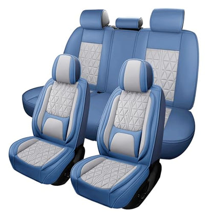 otoez Car Seat Covers Full Set, 5 Pcs Nappa Leather Seat Covers for Cars, Breatheable Automotive Seat Protector Full Coverage Universal Fit for Most Car Sedan SUV Truck Pick-up (Blue & Gray) - color: Blue & Gray