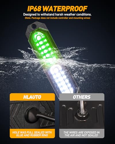 HLauto 1200T Emergency Strobe Grille Lights: 8pcs 12 LED Sync Feature Safety Warning Flashing Lights, Ultra Slim Surface Mount Hazard Caution Lights for Trucks, Vehicles, Car, ATV, UTV (Green White) - color: Green/White