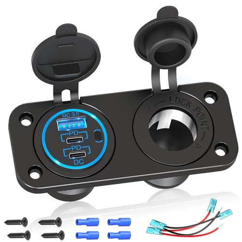 Cigarette Lighter Socket Qidoe 12V Splitter Panel 78W 12V USB Outlet Dual USB C PD&QC3.0 Car Charger Socket ON/Off Switch Waterproof 300W Power Cigarette USB Adapter for Car Marine RV - color: 2 in 1 - 3 USB