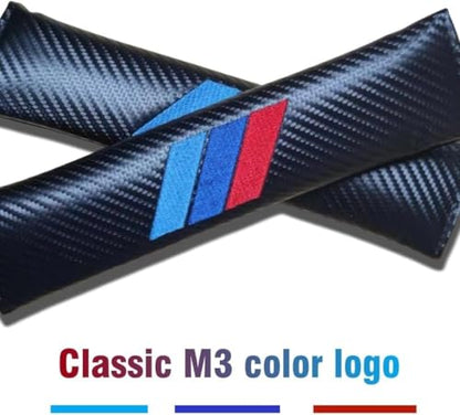 2PCS Car Seat Belt Cover for BMW, Carbon Fiber Seatbelt Shoulder Protection, Soft Car Seat Belt Strap Cushion Protect Your Neck and Shoulder, Car Accessories Seat Belt Pad for Car Truck (Black) - color: QCHJ-002