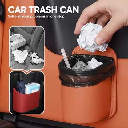 Universal Leather Car Door Cup Holder Trash Can, Leakproof Car Trash Bin,Multifunctional Back Seat Car Organizer for Hold Phones, Snacks, Drinks (White) - color: White
