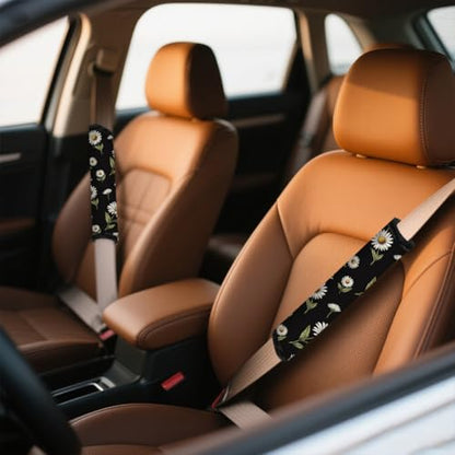 2Pcs Soft Auto Seat Belt Cover Pad Daisy Flower Print Car Seatbelt Shoulder Cushion for Comfortable Driving, Compatible with All Cars' Seatbelt and Backpack Straps - color: Daisies