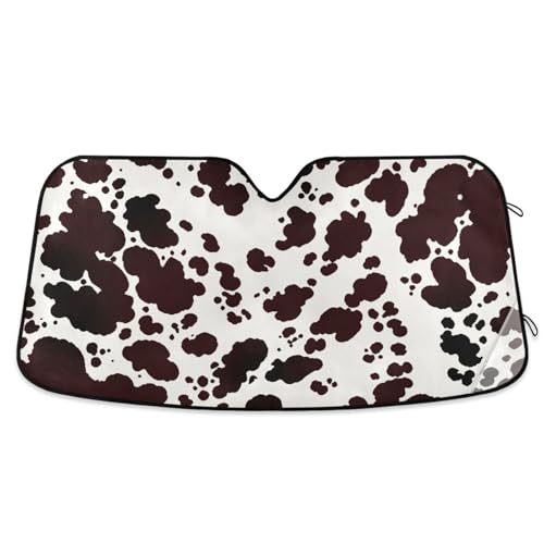 Windshield Sun Shade Cow Print Brown Farm Ram Front Window Block UV Shades Visor Reflective Retractable for Car SUV Trucks - color: B014