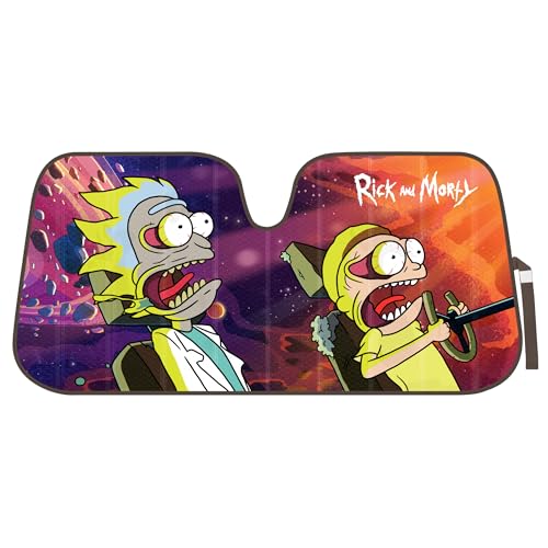 Rick and Morty Car Windshield Sun Shade Accordion Style Sunshade for Car Window Cartoon Car Sun Shade Rick and Morty Car Accessories - color: Purple/Orange