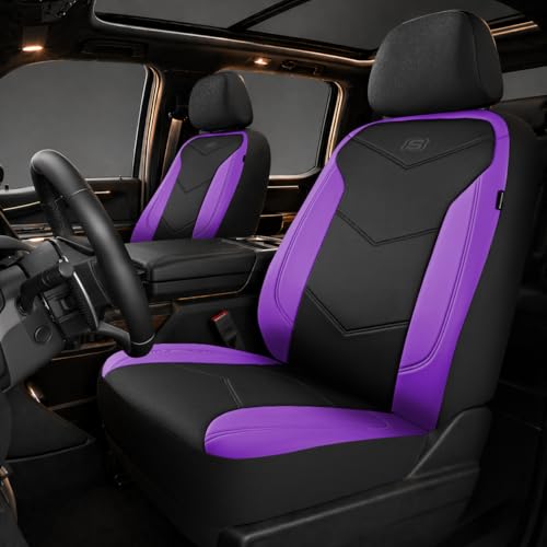 Skechers Memory Foam Seat Covers,Leather Car Seat Covers, Ultimate Comfort & Support Front Seat Covers Airbag Compatible, Automotive Universal Fit Most for SUVs, Vans, Sedans, Cars, Trucks,Purple - color: Black and Purple, size: Two Front Seats