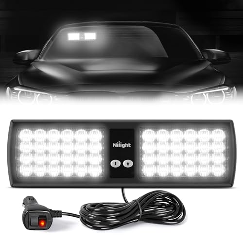 Nilight White 48LED Visor Strobe Lights Interior Windshield Emergency Warning Light Super Bright for Police Enforcement Firefighters Vehicle Trucks - color: White