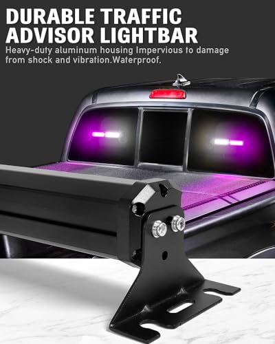 HLauto 1002L Emergency Strobe Traffic Advisor Light Bar: 40 LED Dash Safety Warning Flashing Light, Front/Rear Windshield for Construction Vehicle, Tow/Plow Truck (2x10.7inch, Purple White) - color: #08 Purple/White