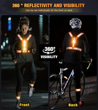 Led Light Up Running Vest Reflective Vest for runners night walking, Rechargeable Reflective Running Vest High Visibility - color: Orange