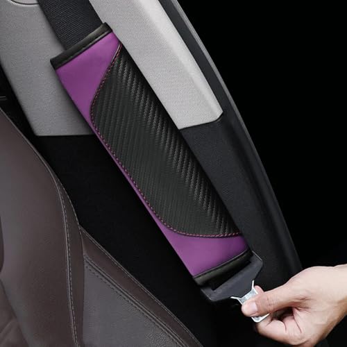 2PCS Car Seat Belt Cover, Carbon Fiber Safety Seatbelt Shoulder Strap Covers, Breathable Leather Soft Harness Pad for Car Interior Accessories (Black/Purple) - color: Black/Purple