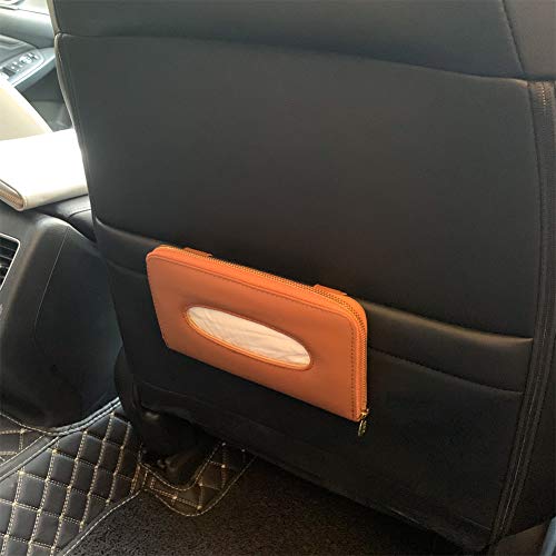 Car Tissue Holder, Sun Visor Tissue Holder, Car Visor Napkin Holder, PU Leather Backseat Tissue Case Holder for Car Vehicle with Zipper (Brown) - color: Brown