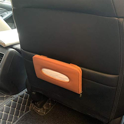 Car Tissue Holder, Sun Visor Tissue Holder, Car Visor Napkin Holder, PU Leather Backseat Tissue Case Holder for Car Vehicle with Zipper (Brown) - color: Brown