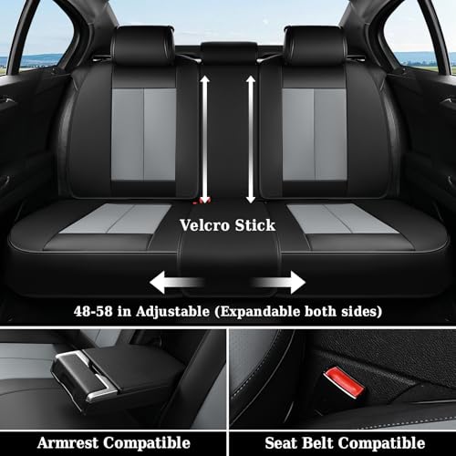 Coverado Rear Bench Car Seat Covers, Car Rear Seat Covers, Nappa Leather Back Seat Cover, Automotive Seat Covers Seat Cushion Cover Universal Fit for Most Cars Sedan SUV Pickup Truck, Black&Gray - color: Black&Gray