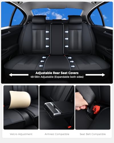 Huidasource Back Seat Cover, Nappa Leather Back Car Seat Cover with Ventilation Holes, Velcro Adjustable, Compatible with Seat Belts, Child Safety Seats, Fit for Most Cars SUV Trucks, Black - color: R# Black, size: Back Seat Cover