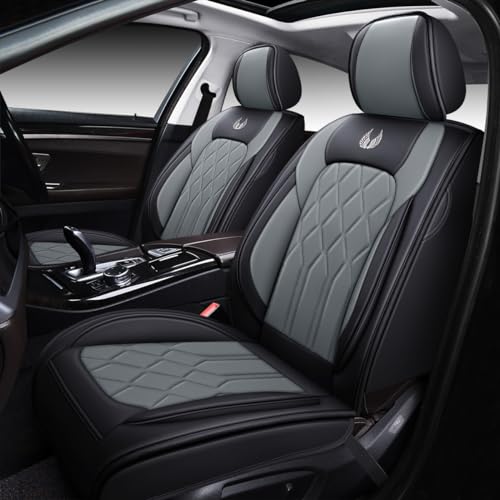 OASIS AUTO Car Seat Covers Full Set Premium Waterproof Faux Leather Cushion Universal Accessories Fit SUV Truck Sedan Automotive Vehicle Auto Interior Protector (OS013-Gray) - color: 013-Gray