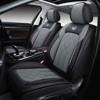 OASIS AUTO Car Seat Covers Full Set Premium Waterproof Faux Leather Cushion Universal Accessories Fit SUV Truck Sedan Automotive Vehicle Auto Interior Protector (OS013-Gray) - color: 013-Gray