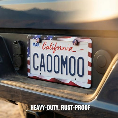 American Flag License Plate Frame - 2 Pack Stainless Steel License Plate Frames with Screw Caps (Classic) - style: Classic