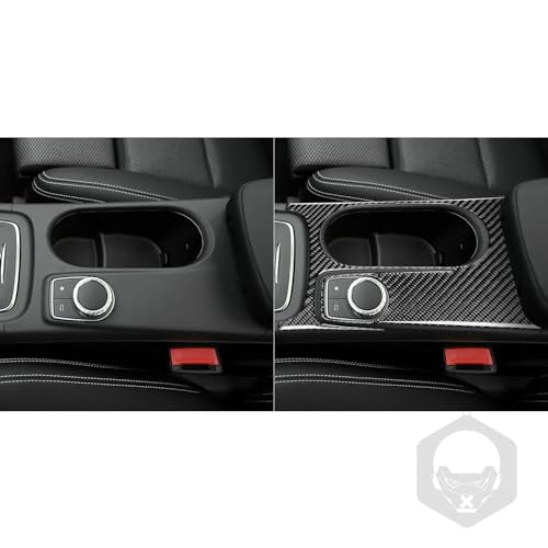 Real Carbon Fiber Car Center Control Armrests Box Multimedia Adjustment Water Cup Holder Frame Panel Sticker Cover Compatible with Benz CLA C117 2014-2018 GLA X156 2015-2019 Accessories Black - color: Center Armrests Multimedia Water Cup Holder Panel