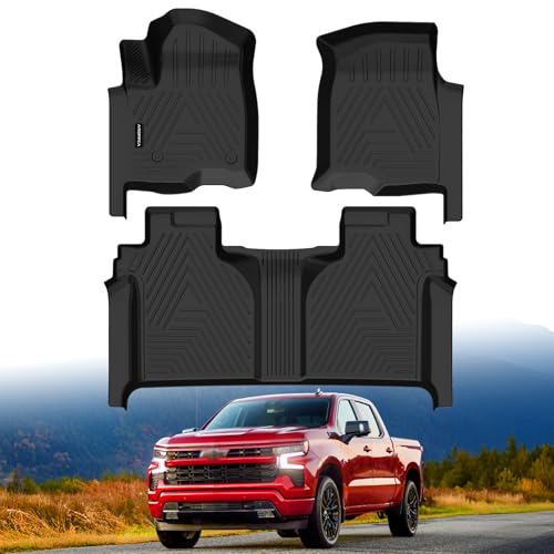 Floor Mats for 2019-2026 Chevy Silverado/GMC Sierra 1500 Crew Cab, 2020-2025 Chevrolet Silverado/GMC Sierra 2500HD/3500HD Crew Cab with Rear Under-Seat Storage, Floor Liners for Silverado Accessories - size: Floor Mats for 2019-2025 Chevy Silverado