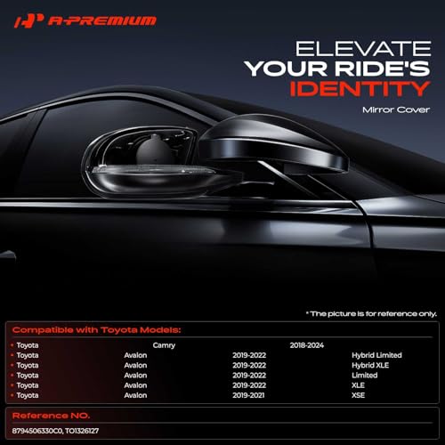 A-Premium Driver Side Rearview Mirror Cover Cap - Compatible with Toyota Camry 2018-2024, Avalon 2019-2022 - Smooth Black, with Turn Signal Hole - style: Left Driver Side