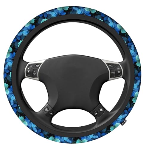 Swono Flowers Blue Car Steering Wheel Cover,Beautiful Blue Flowers On A Black Safe Driving Anti-Slip Steering Wheel Covers Steering Wheel Protection Case No Smell Universal 15 Inch - color: multi-066
