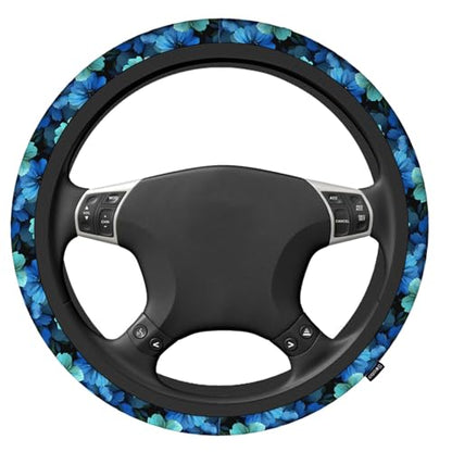 Swono Flowers Blue Car Steering Wheel Cover,Beautiful Blue Flowers On A Black Safe Driving Anti-Slip Steering Wheel Covers Steering Wheel Protection Case No Smell Universal 15 Inch - color: multi-066