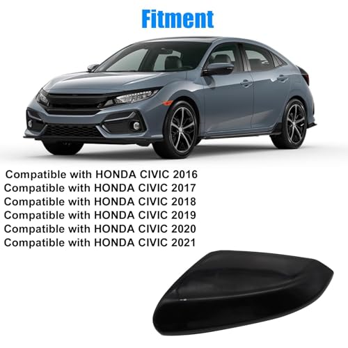 Priprilod Left Driver Side Mirror Cap Cover Glossy Black Compatible With Honda Civic 2016-2021#76251-TBA-A21ZG