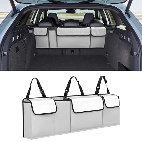 Car Trunk Organizer, Waterproof Collapsible Cargo Bag with 4 Pockets,Backseat Hanging Large Storage with Adjustable Straps, Sturdy Space Saver Frees Trunk Floor for SUV, Truck (white lime) - color: white lime