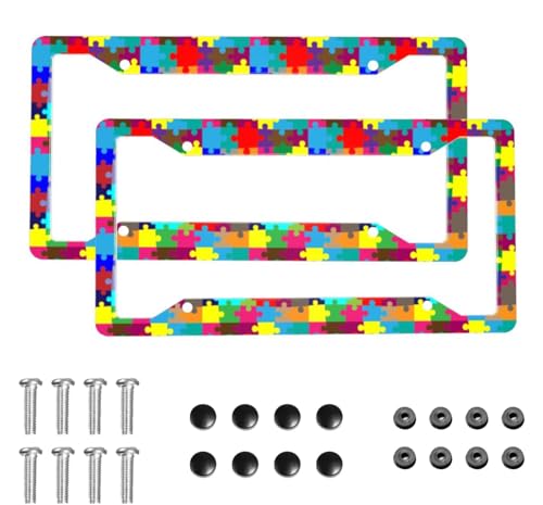 Colourful Autism Puzzle License Plate Frame 2 Pack License Plate Holder Universal Aluminum License Plate Cover Car Accessories for Men Women - color: Colourful Autism Puzzle