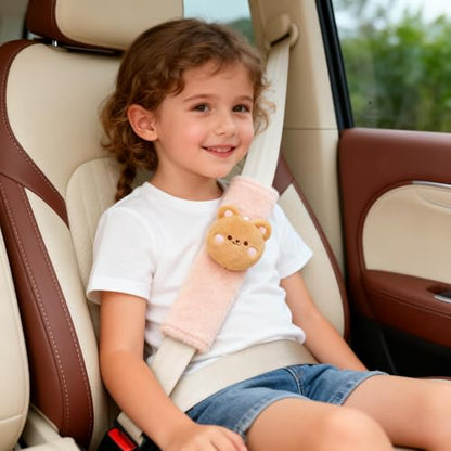 2 PCS Seat Belt Cover Pad, Cute Kawaii Animal Bear Seatbelt Covers for Kids and Adults, Winter Plush Fluffy Soft Seat Belt Cover, Cartoon Seatbelt Cushion,Car Seat Strap Pads (F-Bear) - color: F-Bear