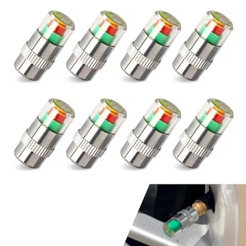 8 PCS Car Tire Pressure Monitor Valve Stem Caps, 2.4Bar 36PSI Tire Pressure Monitor Sensor Indicator, 3 Color Eye Alert Tire Pressure Monitor Valve Caps with Pressure Gauge, Fit for Most Cars - size: 8 PCS