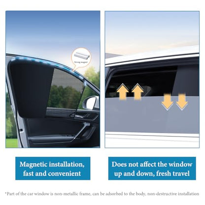 2PCS Car Window Shades, Magnetic Curtains Auto Front Seat Side Window Covers with Half Shade, Double Layer Mesh Sun Block UV Protection Covers for Driver Passenger (Horizontal) - color: Horizontal