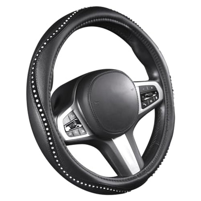 AUTOYOUTH Bling Steering Wheel Cover - Crystal Studded Rhinestone Non-Slip Breathable Design for Women/Girls, Universal Fit 14.5-15 Inch Black - color: BLACK