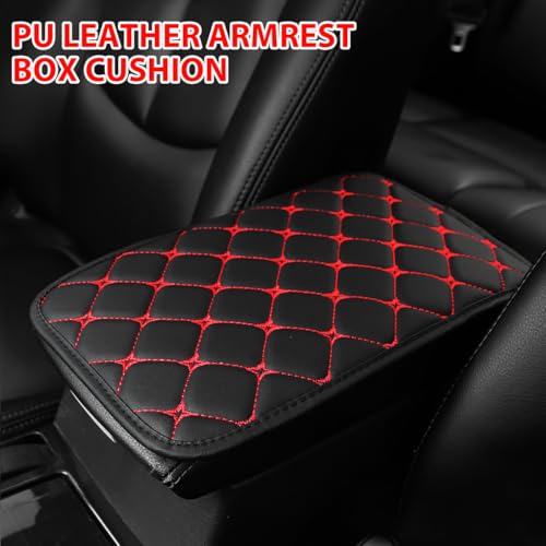 HZEL Car Center Console Cushion Pad, PU Leather Vehicle Armrest Protection Cover, Waterproof Automotive Interior Arm Rest Seat Box Mat Accessories, Universal for SUV, Sedan, Truck (Black/Red) - color: Black/Red