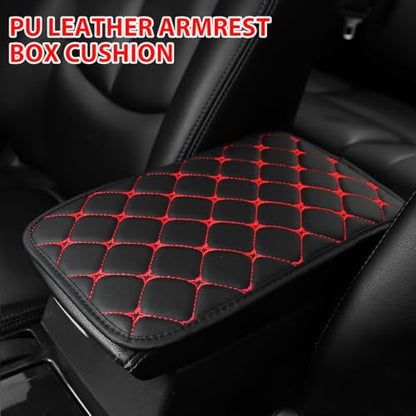 HZEL Car Center Console Cushion Pad, PU Leather Vehicle Armrest Protection Cover, Waterproof Automotive Interior Arm Rest Seat Box Mat Accessories, Universal for SUV, Sedan, Truck (Black/Red) - color: Black/Red