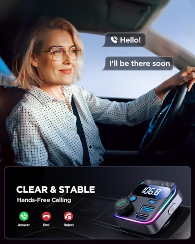 JOYROOM Bluetooth 6.0 Car Adapter FM Transmitter 81W Bluetooth Cigarette Lighter Adapter [PD45W&QC36W] Fast Charging Dual Mics HiFi Bass LED Display Wireless Radio Hands-Free Calling Support USB Drive - color: Black