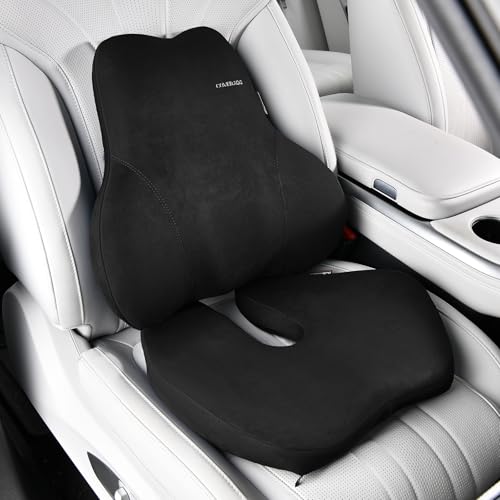 Coverado Memory Foam Car Seat Cushion and Lumbar Support Pillow for Car, Ergonomic Office Chair Cushion for Lower Back Pain Relief, Breathable & Non-Slip for Car, Home, and Office Use, Black - color: Black, size: Seat + Lower Back Support
