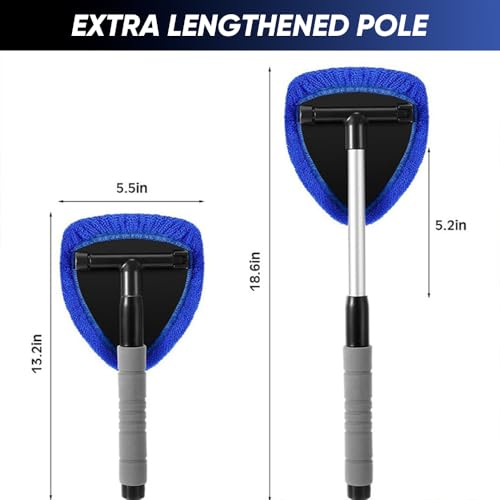 SakerPlus Telescopic Microfiber Glass Car Defroster Brush, 180° Rotating Head and Retractable Handle Multi-Surface Cleaner for Windows, Mirrors, Tiles (Blue) - color: Blue