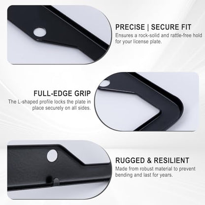 2 Pack Black License Plate Frames - Heavy Duty Stainless Steel Car License Plate Frame with 4 Holes, Rattle Proof Rustproof with Mounting Screws & Caps for Front Rear Cars - color: Matte Black, size: 4 Holes
