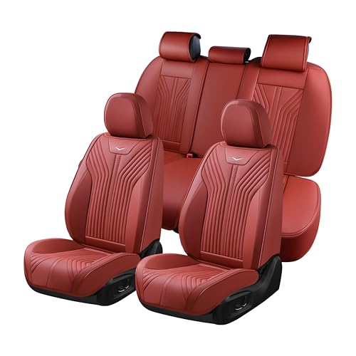 FLORICH Automotive Seat Cover Leather Seat Covers Full Set Front Seat Cover and Back Seat Cover 5 Seats Waterproof Car Seat Cushion Universal Fit for Most Cars Trucks SUV, Red - color: Red, size: Fullset