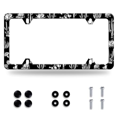 Black and White Cactus License Plate Frame Tropical Cactus License Plate Frames Black Funny Auto Accessory Stainless Steel Cactus License Plate Decoration for Men Women 12.3 x 6.3 Inch - color: Black and White Cactus