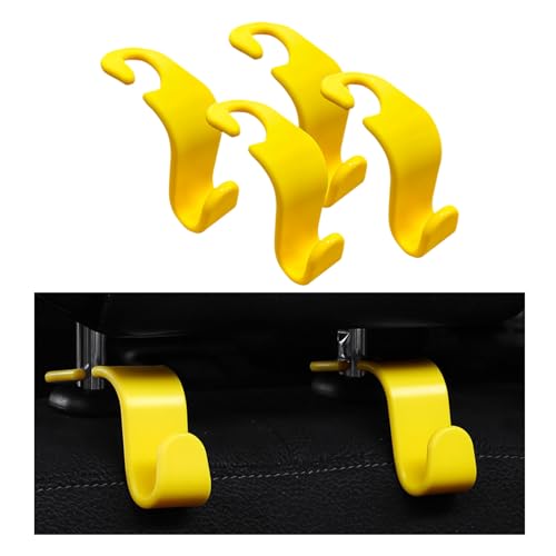 Ziciner 4 PCS Car Seat Headrest Hooks, Backseat Hangers Storage Organizer, Universal Car Accessories for Purse Grocery Bags Coats (Yellow) - color: Yellow