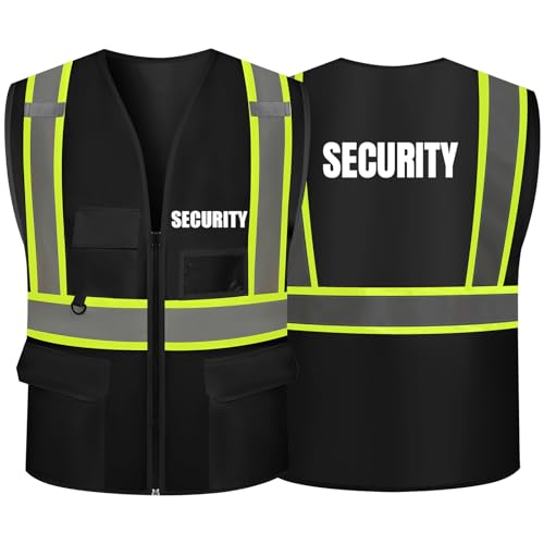 Security Safety Vest with Knit Fabric High Visibility Durable Reflective Vest with Zipper 5 Pockets for Work & Sports - color: B-black, size: XX-Large